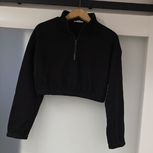 Black Cropped Half Zip-Up Sweatshirt Top